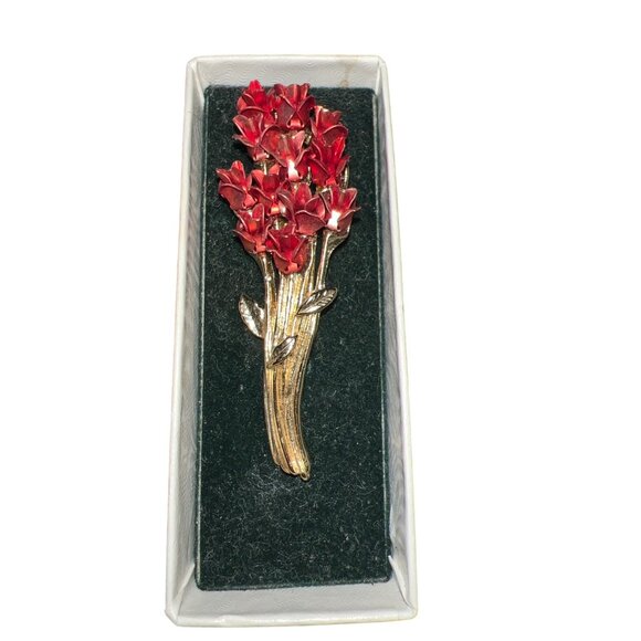 Vintage Red Rose Bouquet Brooch Pin In Original Gift Box - Picture 8 of 8